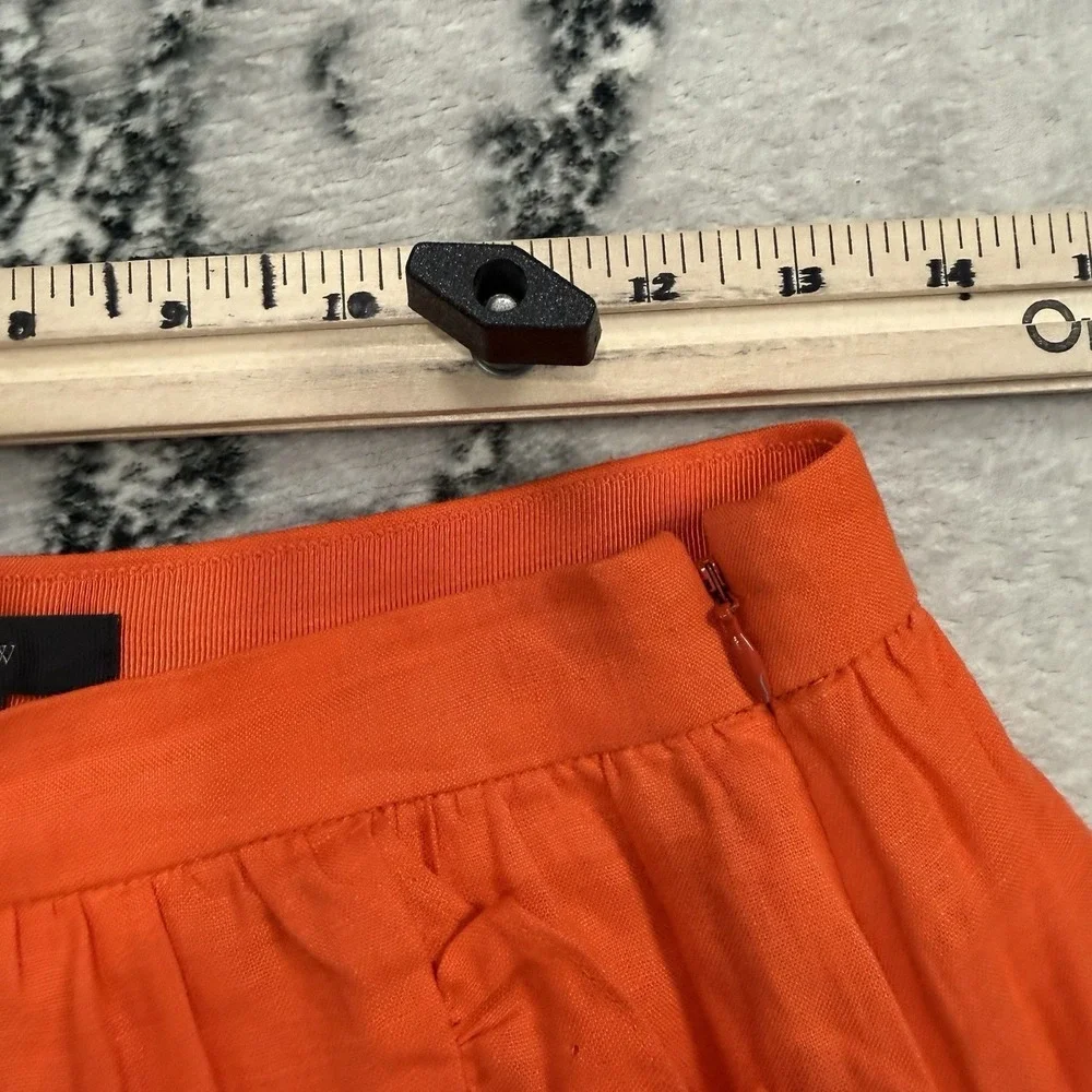 J Crew Linen Wrap Ruffle Skirt Bright Orange Womens Size 2‎ Vacation Resort Wear
